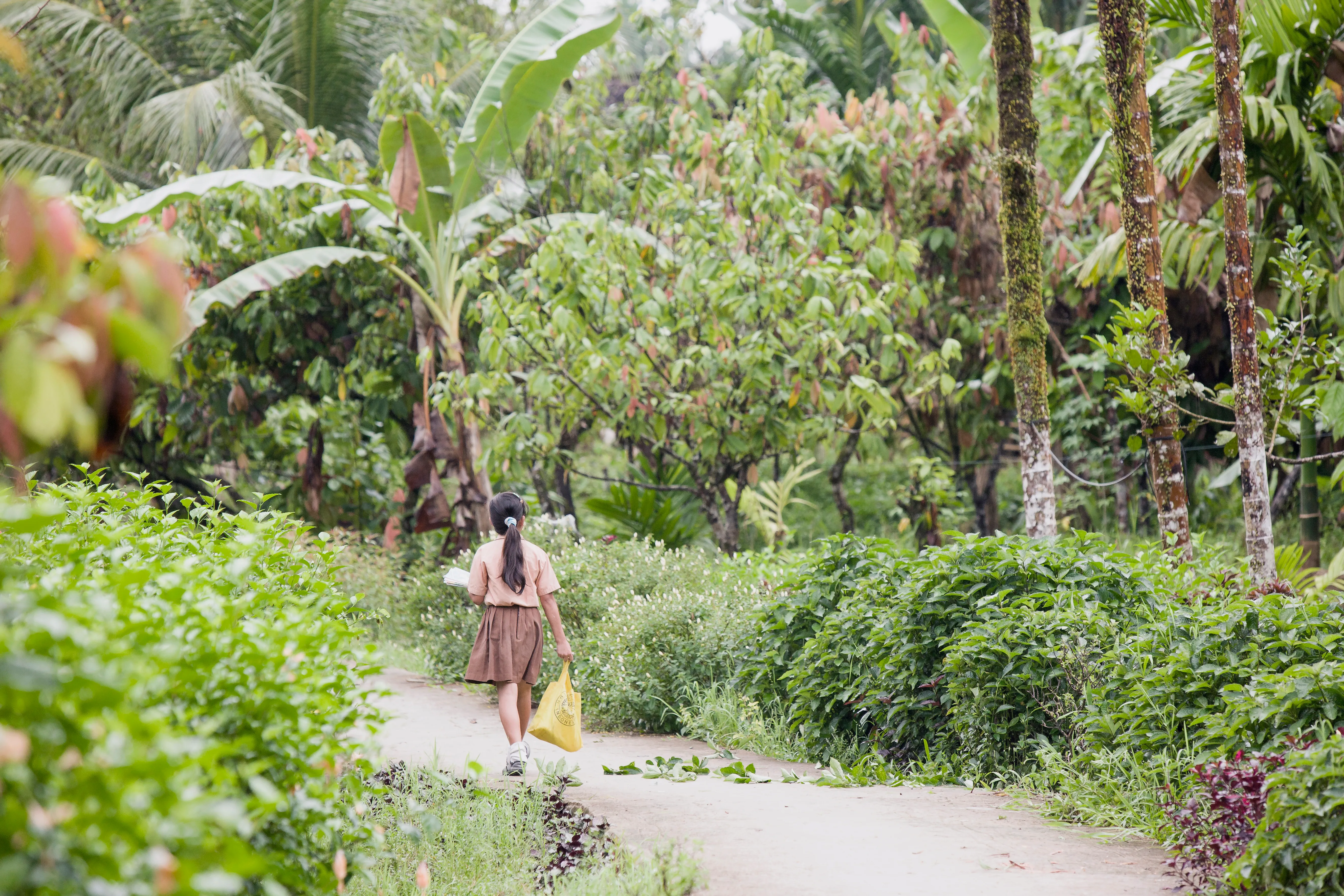 Girl walking in jungle